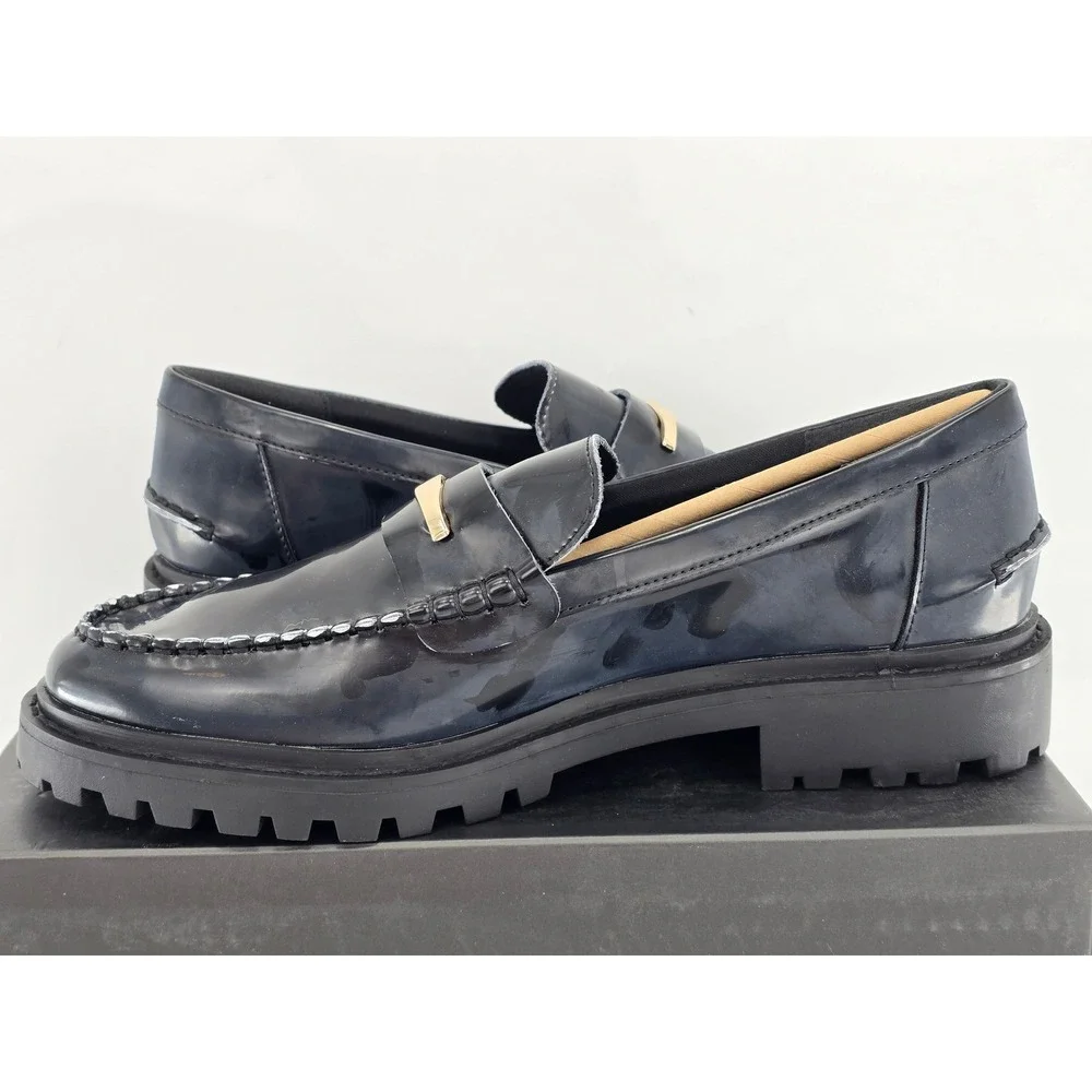 BCBG Laney Loafers Womens Size 9.5 Black Lug Sole Gold Hardware - New